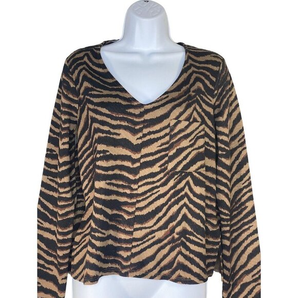 Sanctuary Womens Tiger Stripes Animal Print V-neck Shirt Size Small - Picture 3 of 9